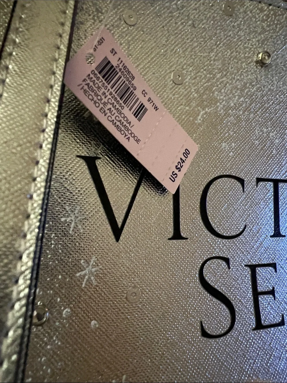 Victoria's Secret Iridescent Silver Cosmetic Pouch with Stud Accents